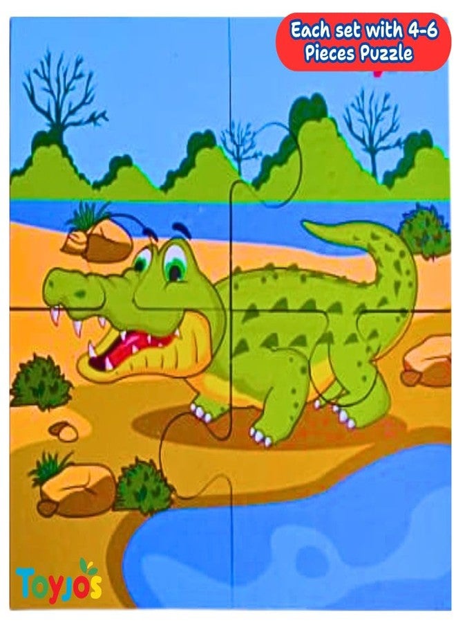 TOYJOS Wooden Animal Puzzle Set of 6 | Elephant, Rabbit, Crocodile, Dog, Monkey & Pig | Montessori Wooden Jigsaw Puzzles for Kids Age 3-6 | Early Learning Educational Toy - Image 2